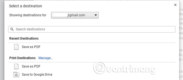 Thông báo khi nhấn nút in trong Chromebook