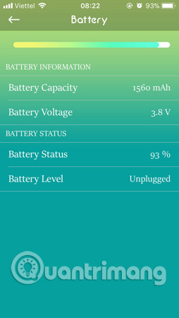 Bấm vào Battery để xem dung lượng pin