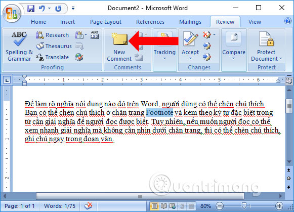 Tạo ghi chú trên Word