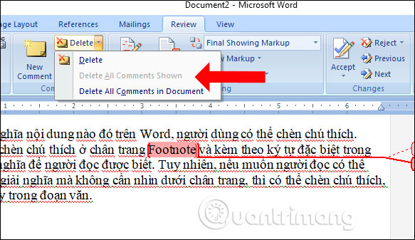Xóa ghi chú đã tạo
