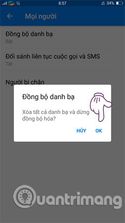 Chọn Ok để tắt đồng bộ danh bạ trên Messenger 