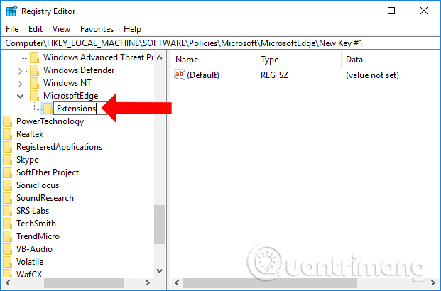 Đặt tên cho khóa mới Extension 
