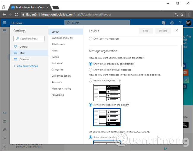 Giao diện cài đặt đầy đủ