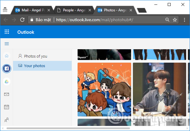 Outlook tải ảnh Facebook