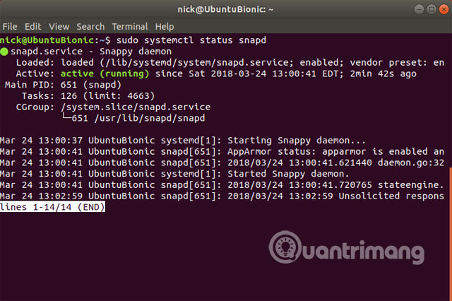Kiểm tra hệ thống sử dụng dịch vụ Snapd