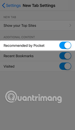 Tắt Recommended by Pocket