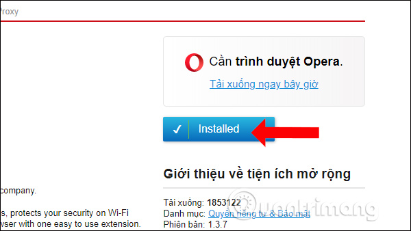 Cài đặt tiện ích Opera trên Chrome
