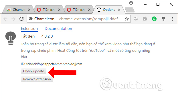 Quản lý tiện ích Opera trên Chrome