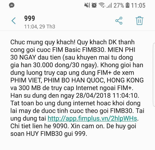 Gửi tin nhắn để đăng ký