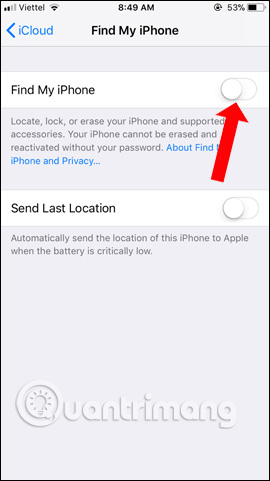 Tắt Find My iPhone