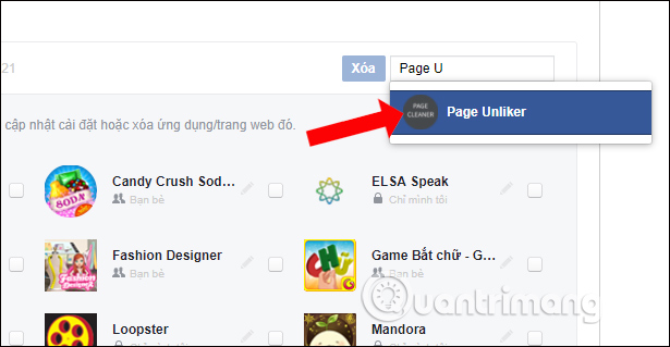 Xóa ứng dụng Facebook Page Unliker