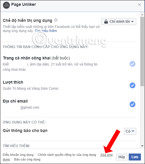 Bỏ liên kết với Facebook