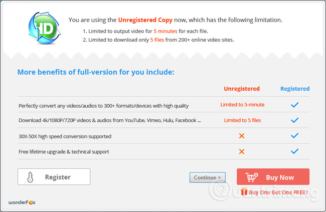 Những hạn chế của bản HD Video Converter Factory Pro không có key