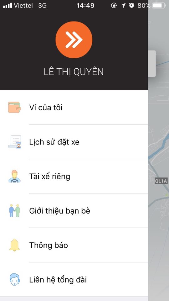 Menu chính của ứng dụng