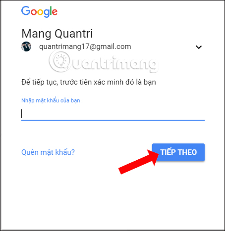Nhập mật khẩu Youtube
