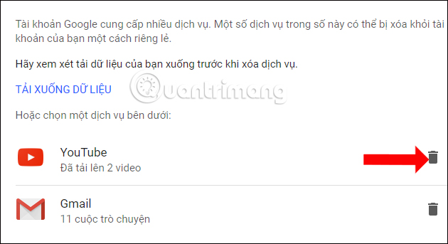 Nhấn chọn biểu tượng thùng rác 