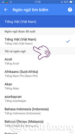 Nhấn vào ngôn ngữ bạn muốn sử dụng để xem kết quả tìm kiếm