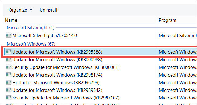 Xóa bản cập nhật Windows