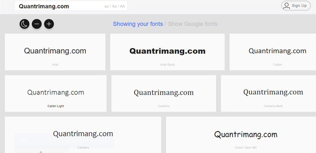 Font chữ hiện có