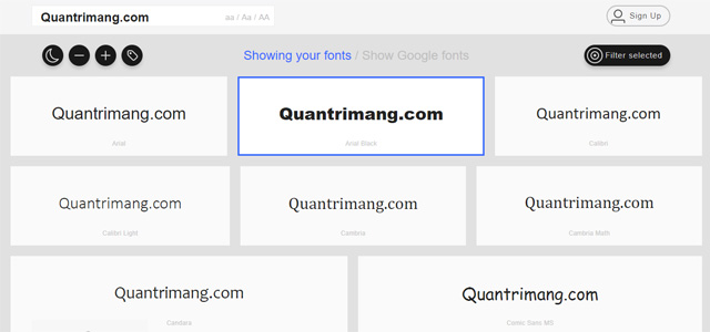 Bấm vào font bạn muốn xem trước