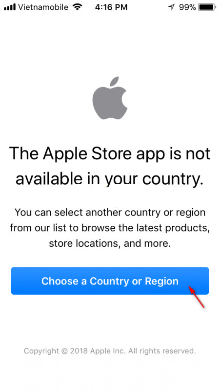 Bấm vào nút Choose a Country or Region