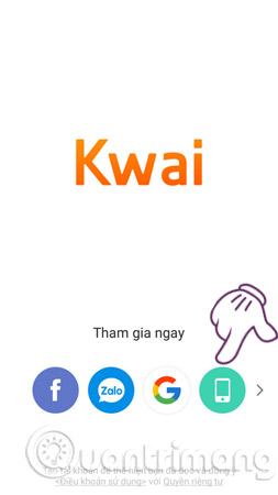 Lựa chọn hình thức đăng nhập kwai