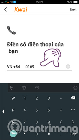 Chẳng hạn chọn đăng nhập Kwai bằng số điện thoại