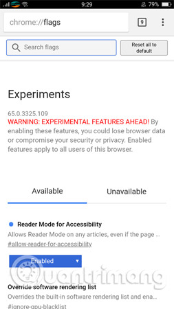 Truy cập vào chrome://flags