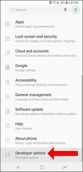 Nhấn chọn Developer options 