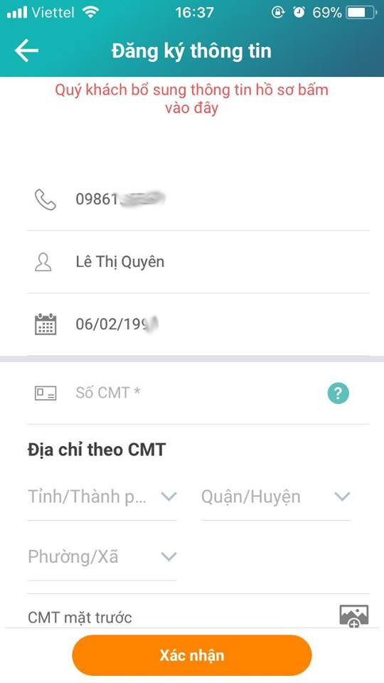 Bổ sung thông tin thuê bao 