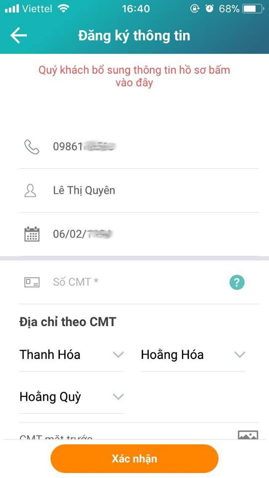 Xác nhận thông tin 