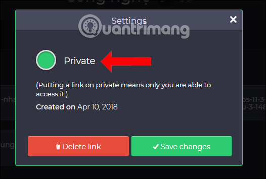 Chuyển link sang riêng tư
