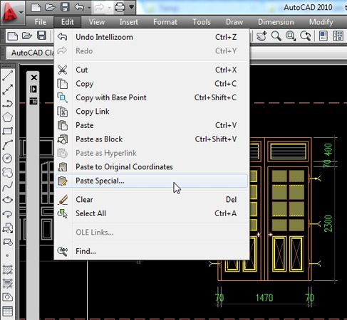Vào Autocad > Edit > Paste special