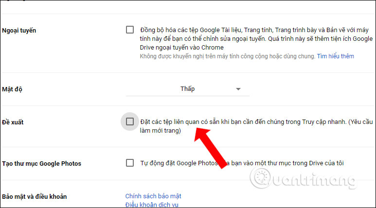 Tắt Đề xuất Google Drive 