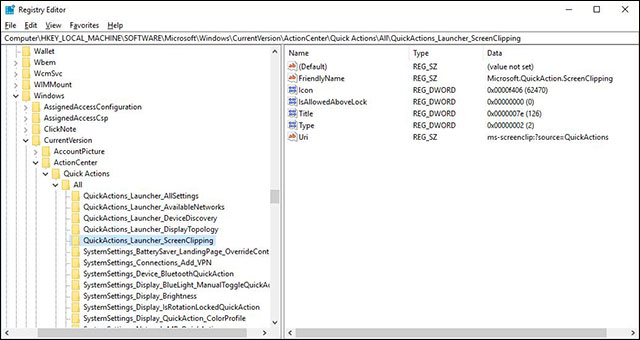 Registry của Screen Clip 