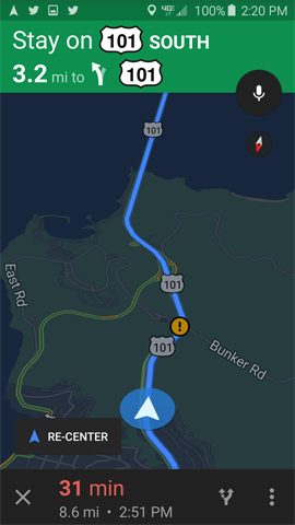 Chỉ đường trên Google map trời tối