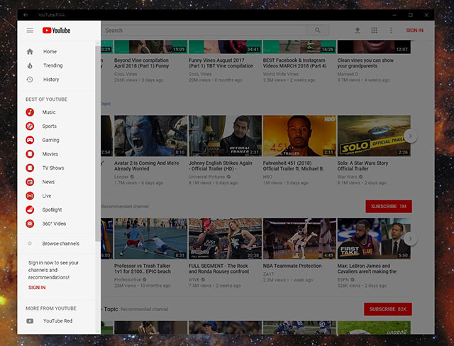 Ứng dụng YouTube PWA trên Microsoft Store