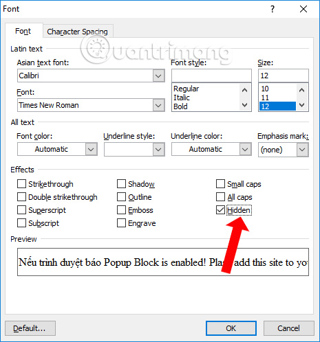 Nhấn chọn Hidden