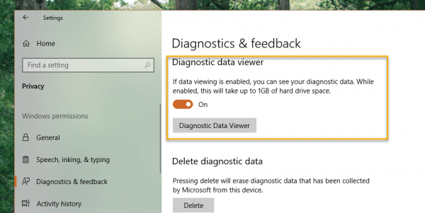 Để sử dụng tính năng này phải kích hoạt nó và cài đặt ứng dụng Diagnostic Data Viewer 