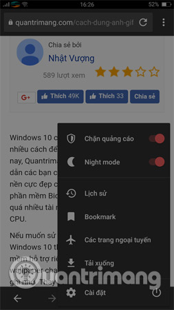 5 trình duyệt web hỗ trợ chế độ Dark Mode/Night Mode cho điện thoại Android