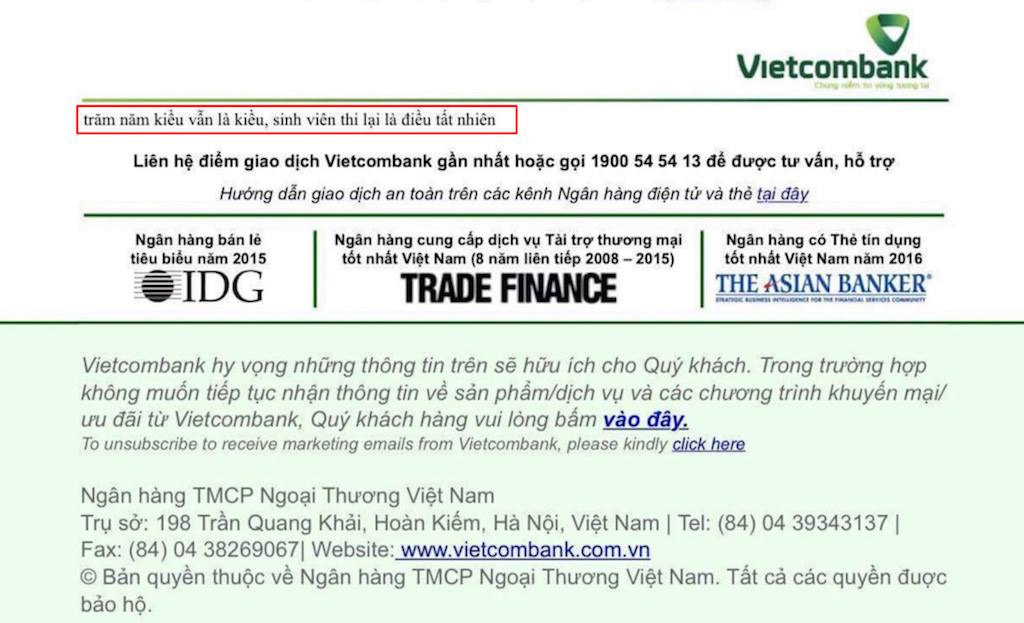 Website của ngân hàng Vietcombank bất ngờ xuất hiện hai câu thơ chế 