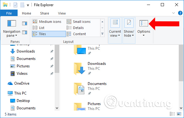 Nhấn Options File Explorer