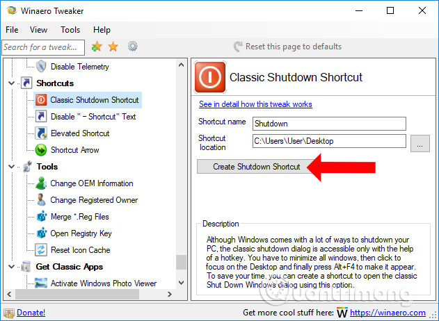 Thêm Shutdown trên Desktop