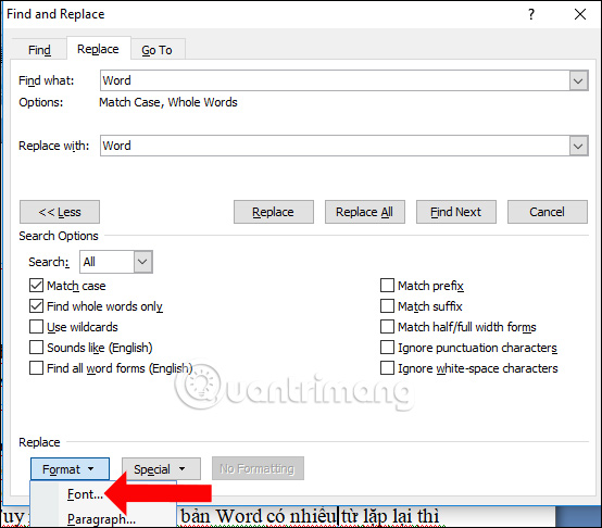 Thay đổi font chữ