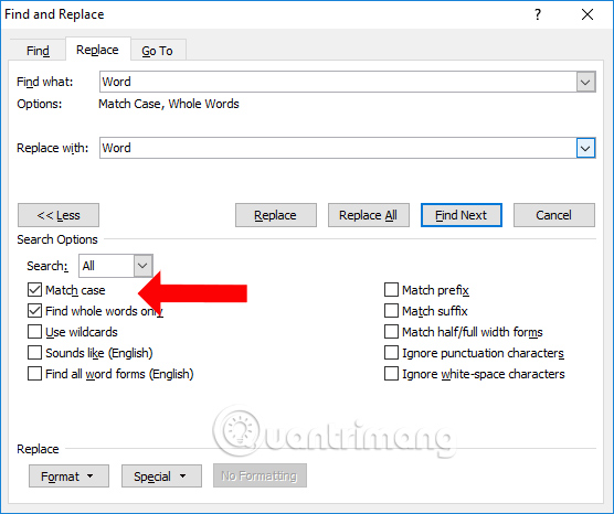 Chọn thay từ toàn văn bản