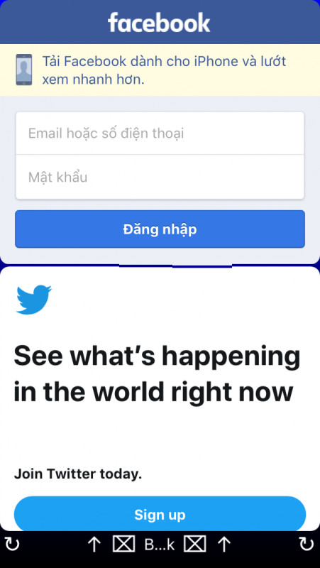 Hai webview trên dưới xuất hiện để tải hai cửa sổ 