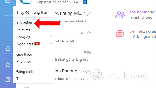 Tùy chỉnh tài khoản Zalo