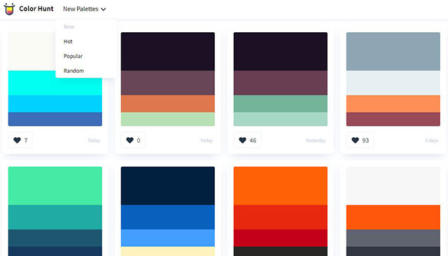 Các bảng màu của Color Hunt tha hồ cho bạn lựa chọn