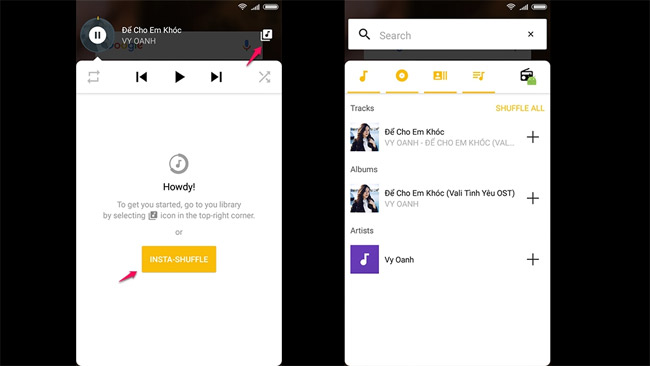 BuMP Music Player cho phép bạn tìm kiếm theo album, playlist, nghệ sĩ, bài hát