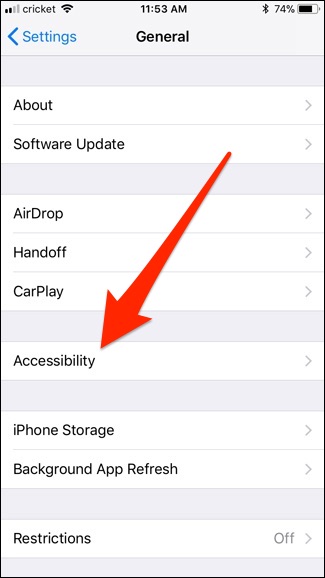 Chọn Trợ năng trên iPhone